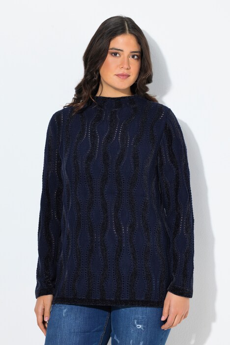 Pull col ras du cou et manches longues, maille chenille