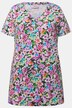T-shirt blomstermønster, V-udskæring, kortærmet