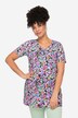 T-shirt blomstermønster, V-udskæring, kortærmet