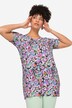 T-shirt blomstermønster, V-udskæring, kortærmet