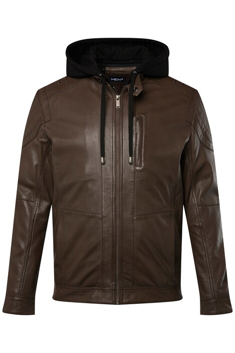 Kožená bunda Men+, kůže, odepínací žerzejová kapuce, zip, do 7XL