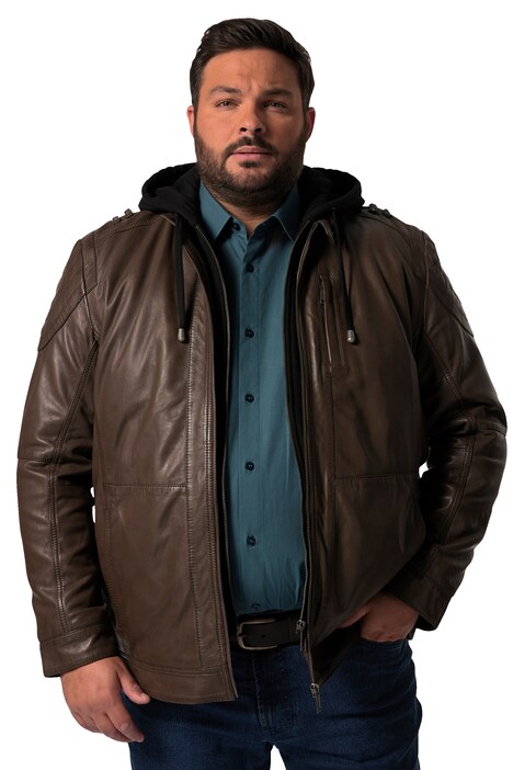 Kožená bunda Men+, kůže, odepínací žerzejová kapuce, zip, do 7XL