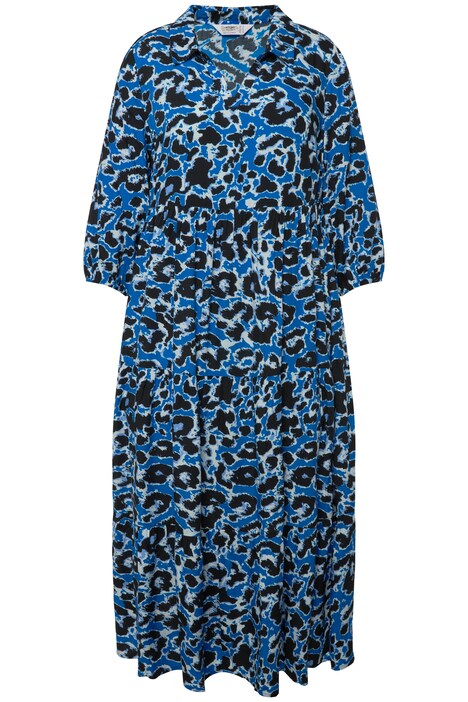 A-Line 3/4-Sleeve V-Neck Leopard Pattern Maxi Dress