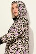 Lang hoodie, leopardmønster, satengbånd, hette, lange ermer