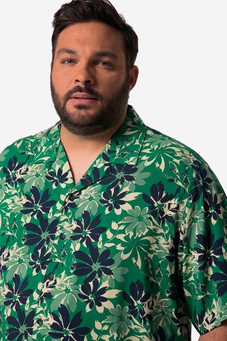 Men+ skjorte, korte ærmer, blomsterprint, Cuba-krave, op til str. 8XL