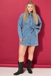 Denimkjole, lige form, skjortekrave, bindebånd, langærmet
