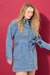 Denimkjole, lige form, skjortekrave, bindebånd, langærmet