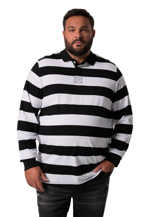 Polokošile Men+, dlouhé rukávy, pruhy, potisk na zádech, do 8XL