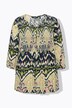 Chemise smockée en crêpe, ligne A, col rond et manches 3/4