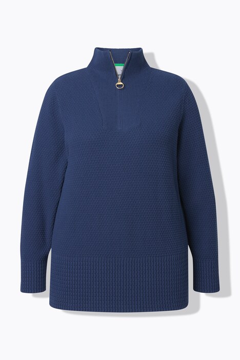 Pull camionneur en maille à col montant, manches longues et fermeture zippée