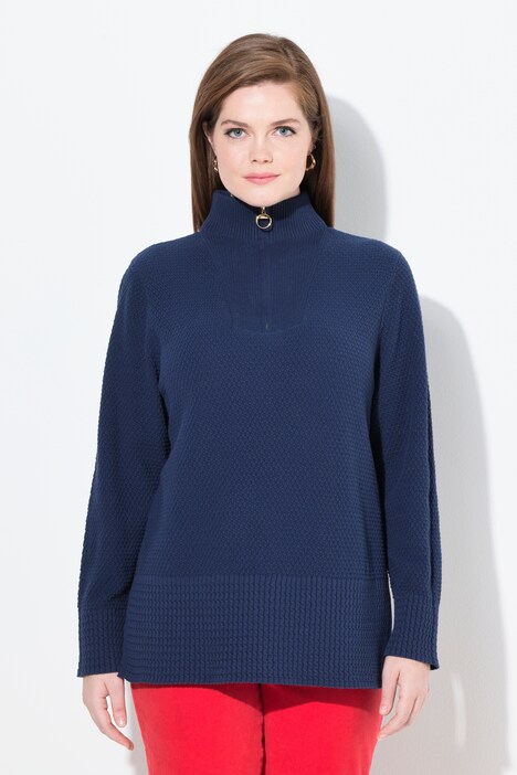 Pull camionneur en maille à col montant, manches longues et fermeture zippée