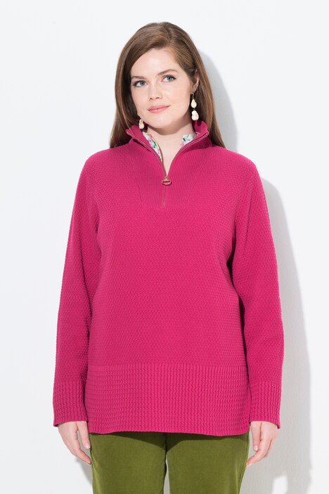 Pull camionneur en maille à col montant, manches longues et fermeture zippée