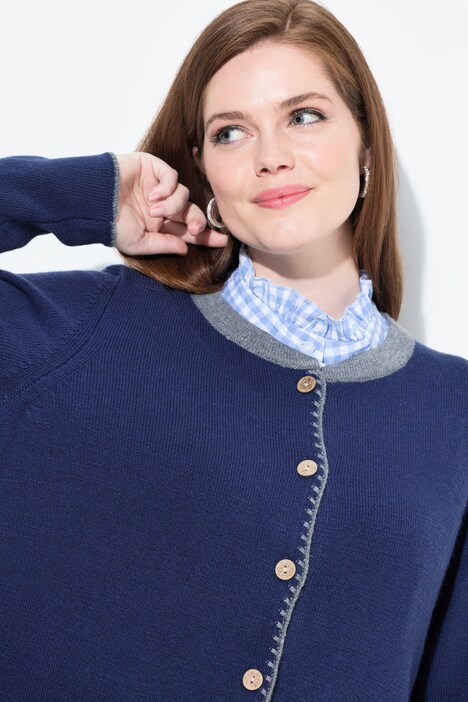 Long-Strickjacke, Hirsch-Stickerei, A-Linie, Stehkragen