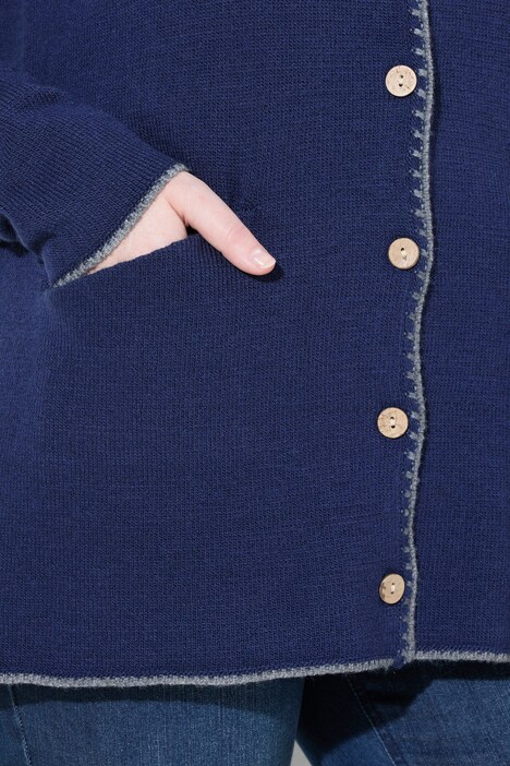 Long-Strickjacke, Hirsch-Stickerei, A-Linie, Stehkragen