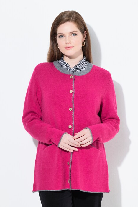 Long-Strickjacke, Hirsch-Stickerei, A-Linie, Stehkragen