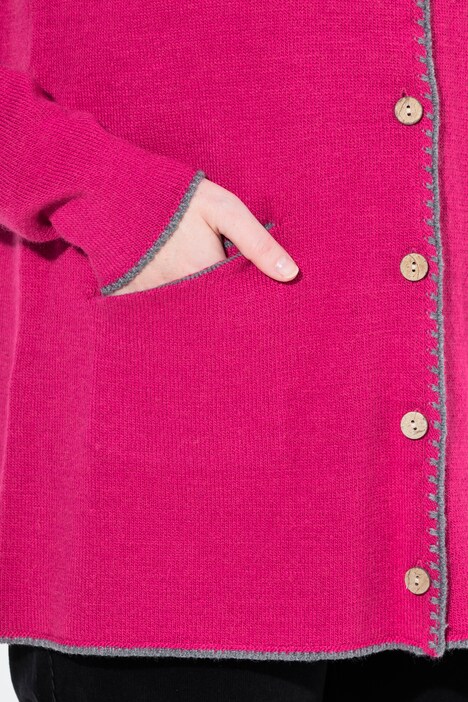 Long-Strickjacke, Hirsch-Stickerei, A-Linie, Stehkragen
