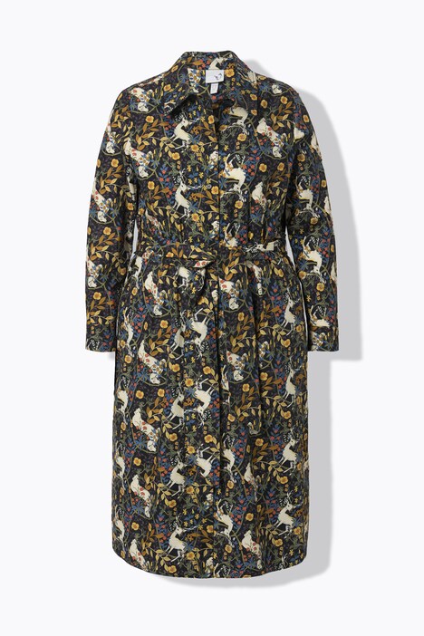 Robe chemisier, motif hiboux, col chemise et manches longues