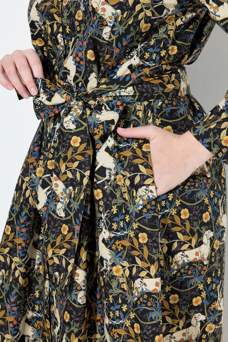 Robe chemisier, motif hiboux, col chemise et manches longues