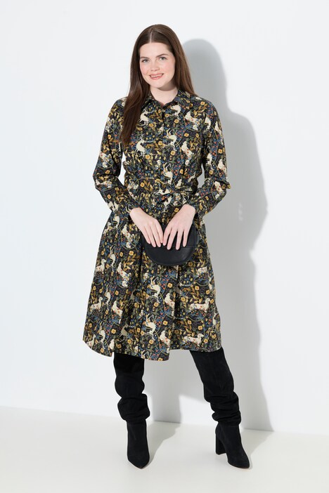 Robe chemisier, motif hiboux, col chemise et manches longues