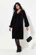Robe en velours avec broche, décolleté en V et manches longues, coupe évasée