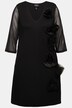 Jerseykjole, 3D-blomster, V-hals, 3/4 ermer, lommer