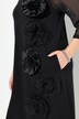 Jerseykjole, 3D-blomster, V-hals, 3/4 ermer, lommer