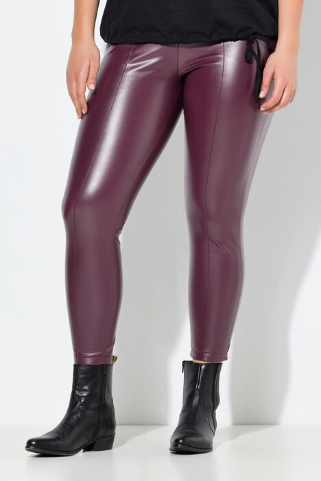 legging, lederlook, slanke pijpen, elastische tailleband