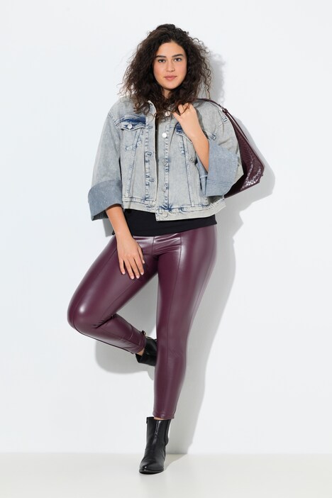 legging, lederlook, slanke pijpen, elastische tailleband