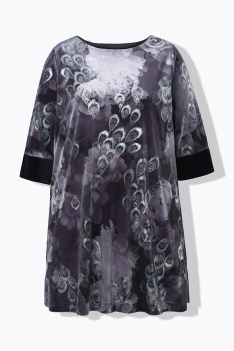 Fluwelen tuniek, all-overprint, boothals, 3/4-mouw