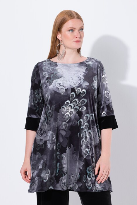 Fluwelen tuniek, all-overprint, boothals, 3/4-mouw