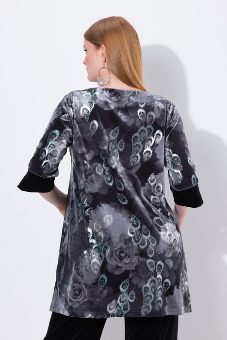 Fluwelen tuniek, all-overprint, boothals, 3/4-mouw