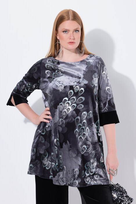 Fluwelen tuniek, all-overprint, boothals, 3/4-mouw