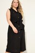 Robe midi style militaire sans manches en lin mélangé avec ceinture à nouer, col à revers et patte de boutonnage