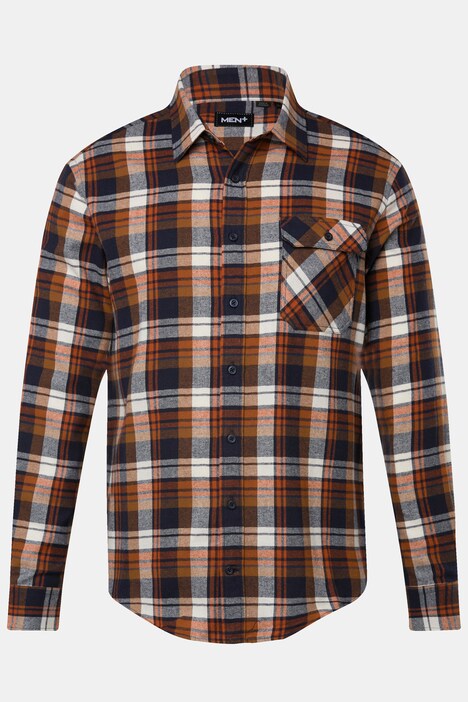 Chemise Men+ en flanelle à carreaux. Manches longues et col Kent. Coupe Modern Fit, jusqu'au 8 XL.