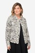 Denimjakke, leopardmønster, skjortekrave, lange ærmer