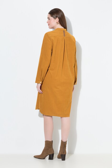 Corduroy jurk, opstaande kraag, plooien, decoratieve plooien, lange mouwen