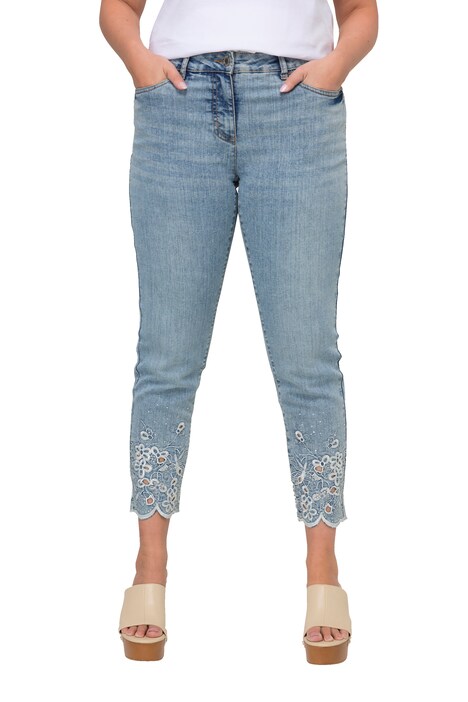 Jeans, Slim Fit, Saum mit Loch-Stickerei, 5-Pocket