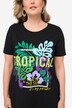 T-skjorte, lang, TROPICAL-motiv, rund hals, halvermet