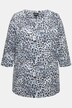 T-shirt à col rond avec découpe et manches 3/4, motif léopard