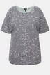 Camiseta de terciopelo, lentejuelas, cuello redondo, media manga