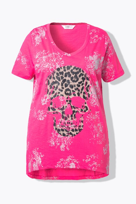 T-shirt, luipaard-doodskop, V-hals, halve mouwen