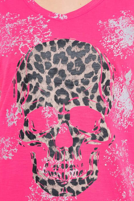 T-shirt, luipaard-doodskop, V-hals, halve mouwen