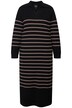 Úpletové midi šaty, pruhy, límec, výstřih do V, dlouhé rukávy