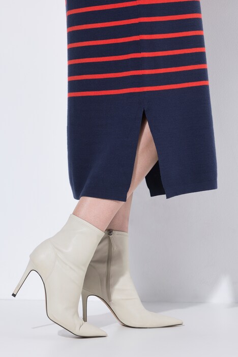 Robe midi en maille, col et encolure en V, manches longues et rayures