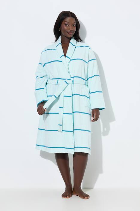 Badjas, strepen, sjaalkraag, lange mouwen, badstof