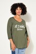 Cold-Dyed 3/4-Sleeve V-Neck Printed Inscription T-Shirt