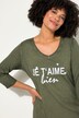 Cold-Dyed 3/4-Sleeve V-Neck Printed Inscription T-Shirt