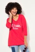 Cold-Dyed 3/4-Sleeve V-Neck Printed Inscription T-Shirt
