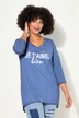 Camiseta, cold dyed, estampado de declaración, escote de pico, manga 3/4