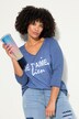 Camiseta, cold dyed, estampado de declaración, escote de pico, manga 3/4